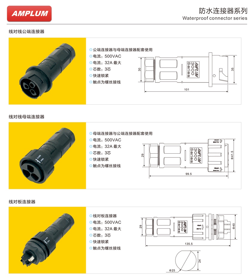 3000系列防水連接器規(guī)格尺寸 3000系列防水連接器規(guī)格尺寸