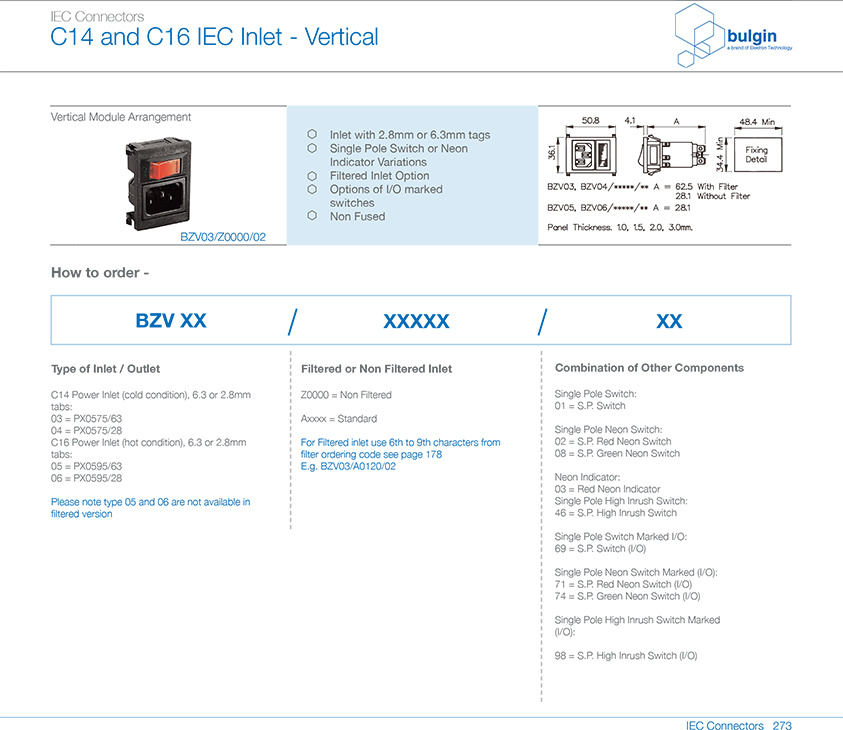 BZV03-Z0000-02系列垂直電源接入模塊選型 BZV03-Z0000-02系列垂直電源接入模塊選型