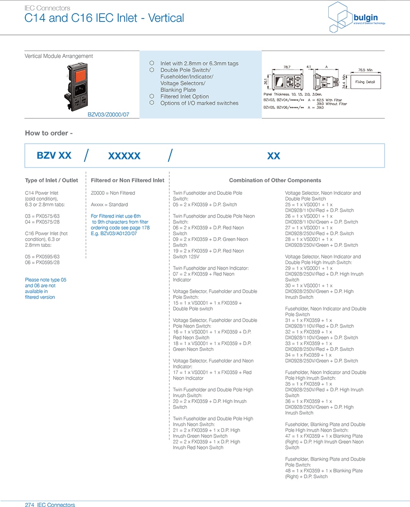 BZV03-Z0000-07系列垂直電源接入模塊選型 BZV03-Z0000-07系列垂直電源接入模塊選型