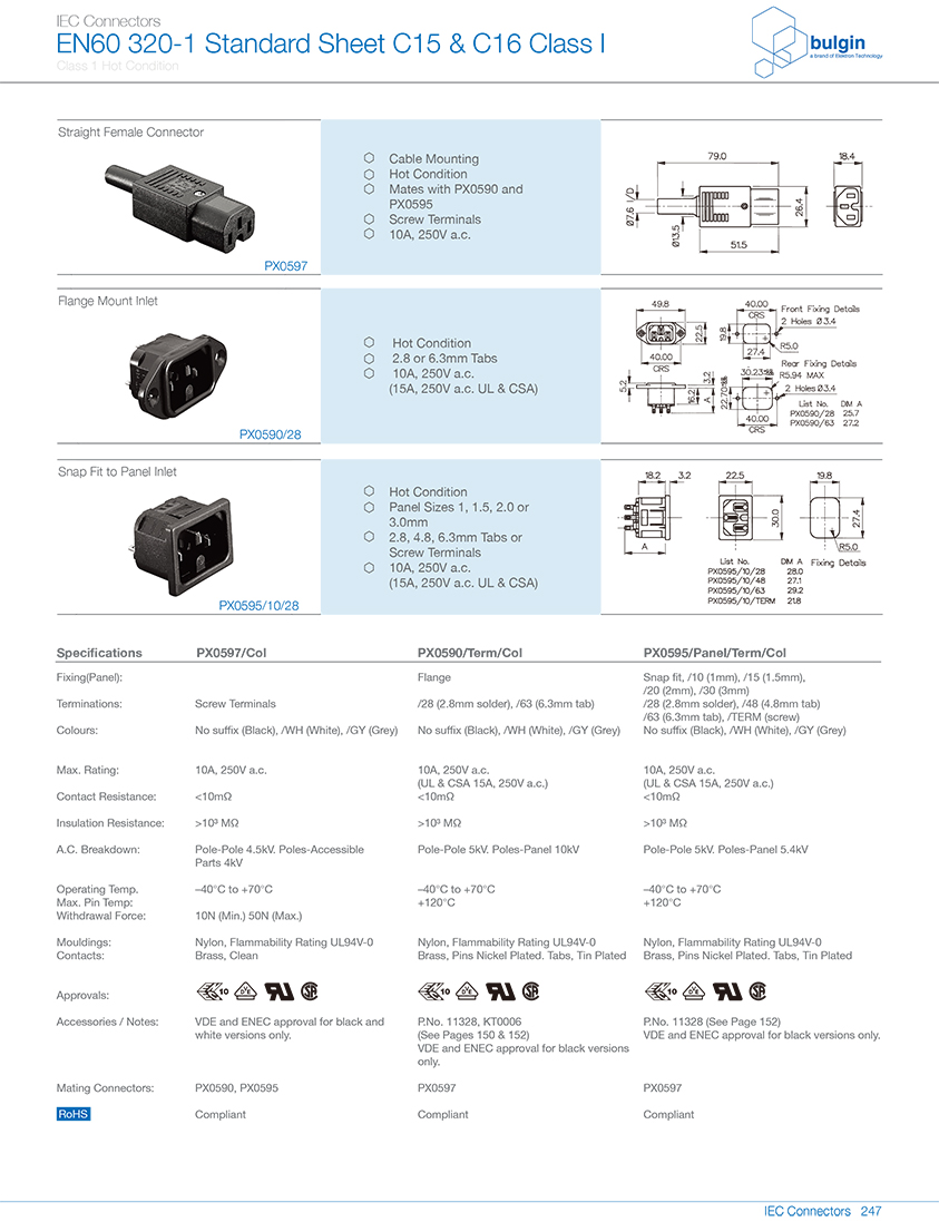 PX0595系列扣合面板安裝 IEC 接入口技術(shù)參數(shù) PX0595系列扣合面板安裝 IEC 接入口技術(shù)參數(shù)