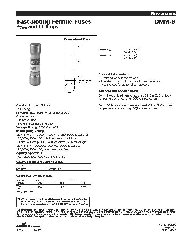 DMM-B-11A福祿克儀表熔斷器 產(chǎn)品參數(shù) DMM-B-11A福祿克儀表熔斷器 產(chǎn)品參數(shù)