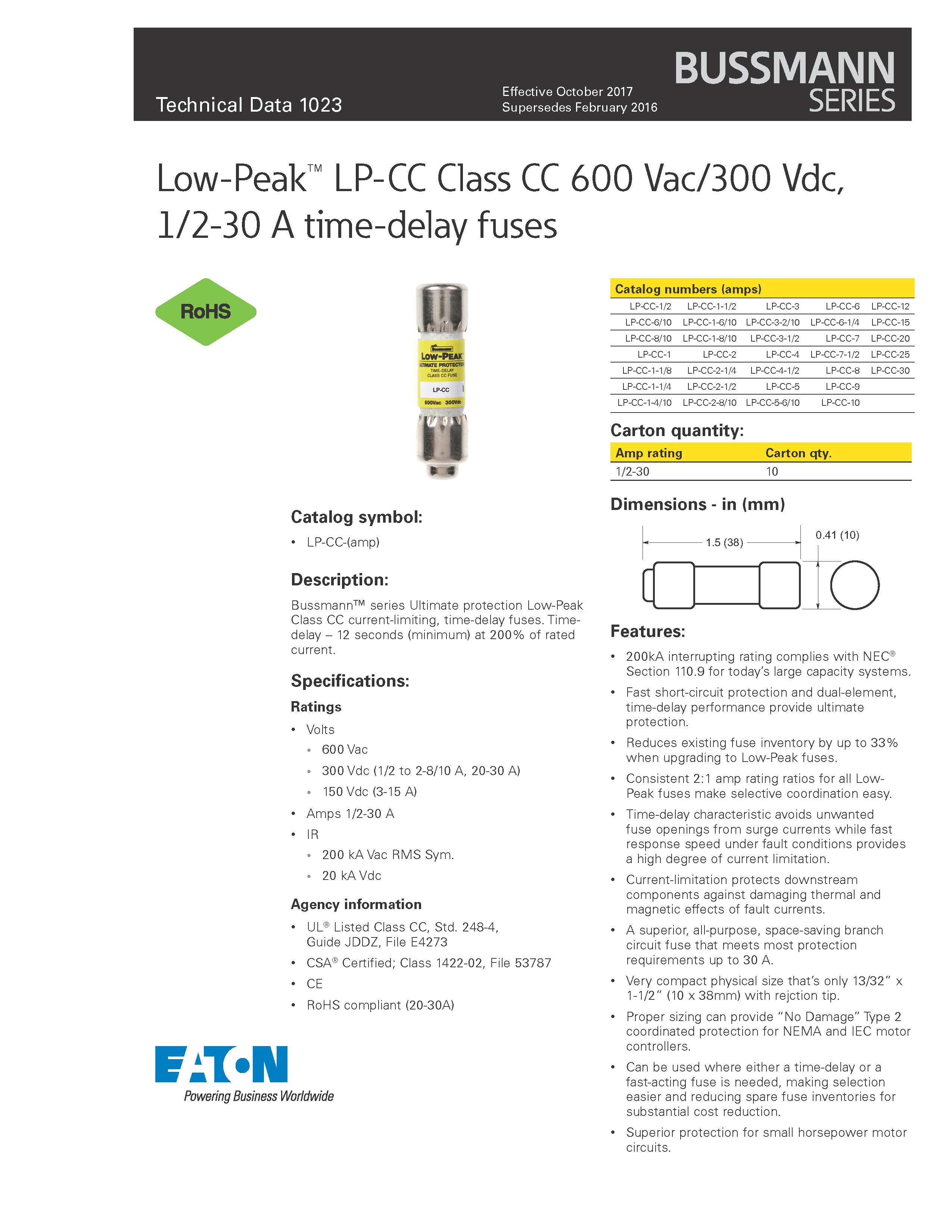 LP-CC系列10*38延時(shí)熔斷器參數(shù) LP-CC系列10*38延時(shí)熔斷器參數(shù)