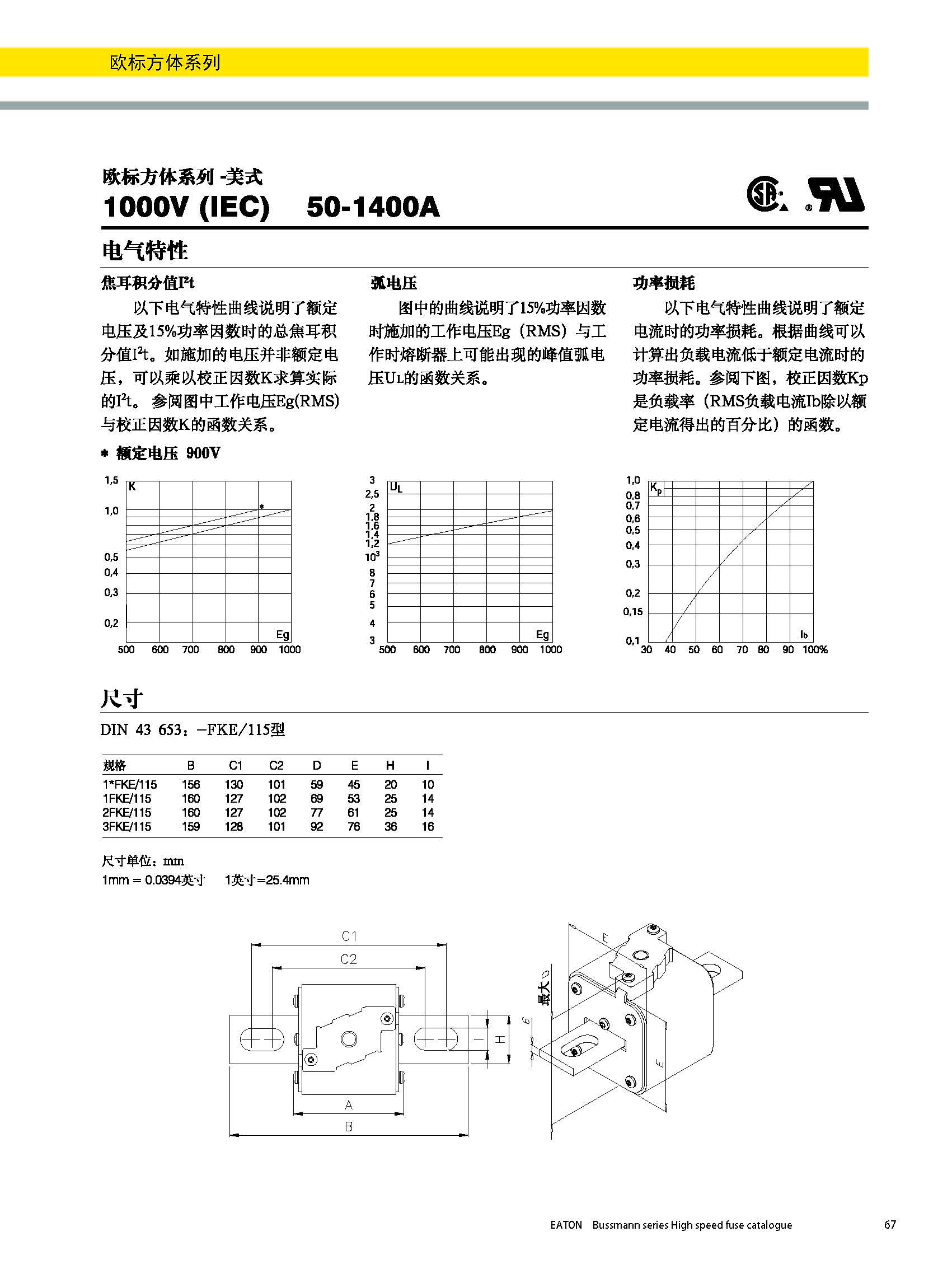 歐標(biāo)方體1000V美式熔斷器 曲線圖 尺寸圖 歐標(biāo)方體1000V美式熔斷器 曲線圖 尺寸圖