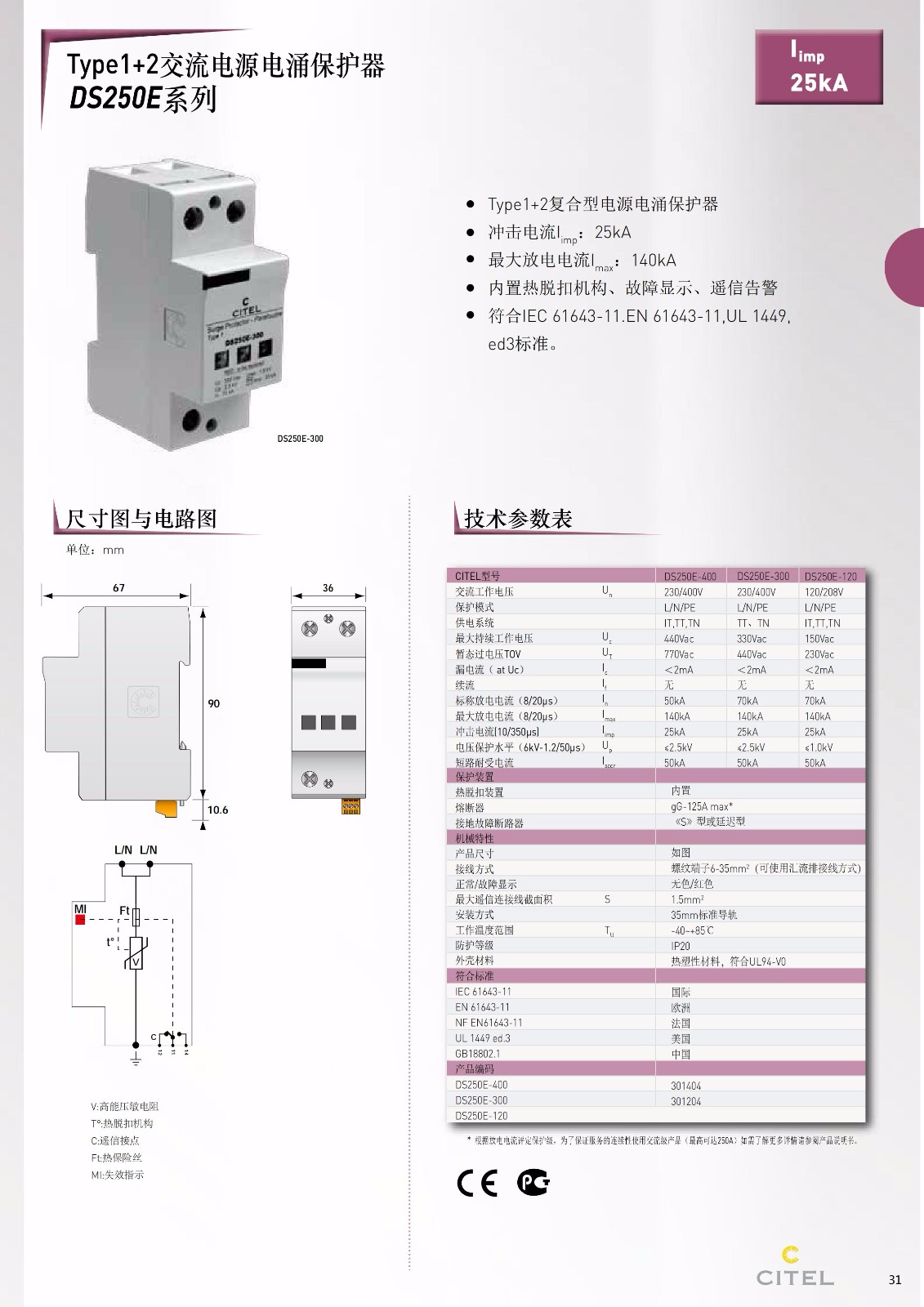 交流防雷器DS250VG-300電源電涌保護(hù)器技術(shù)參數(shù) 交流防雷器DS250VG-300電源電涌保護(hù)器技術(shù)參數(shù)