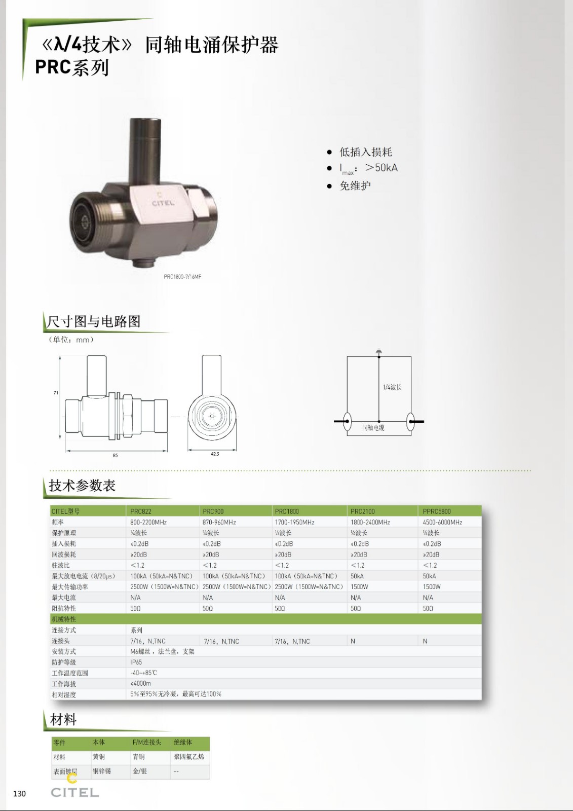 PRC822S-N同軸(天饋線)電涌保護(hù)器技術(shù)參數(shù) PRC822S-N同軸(天饋線)電涌保護(hù)器技術(shù)參數(shù)