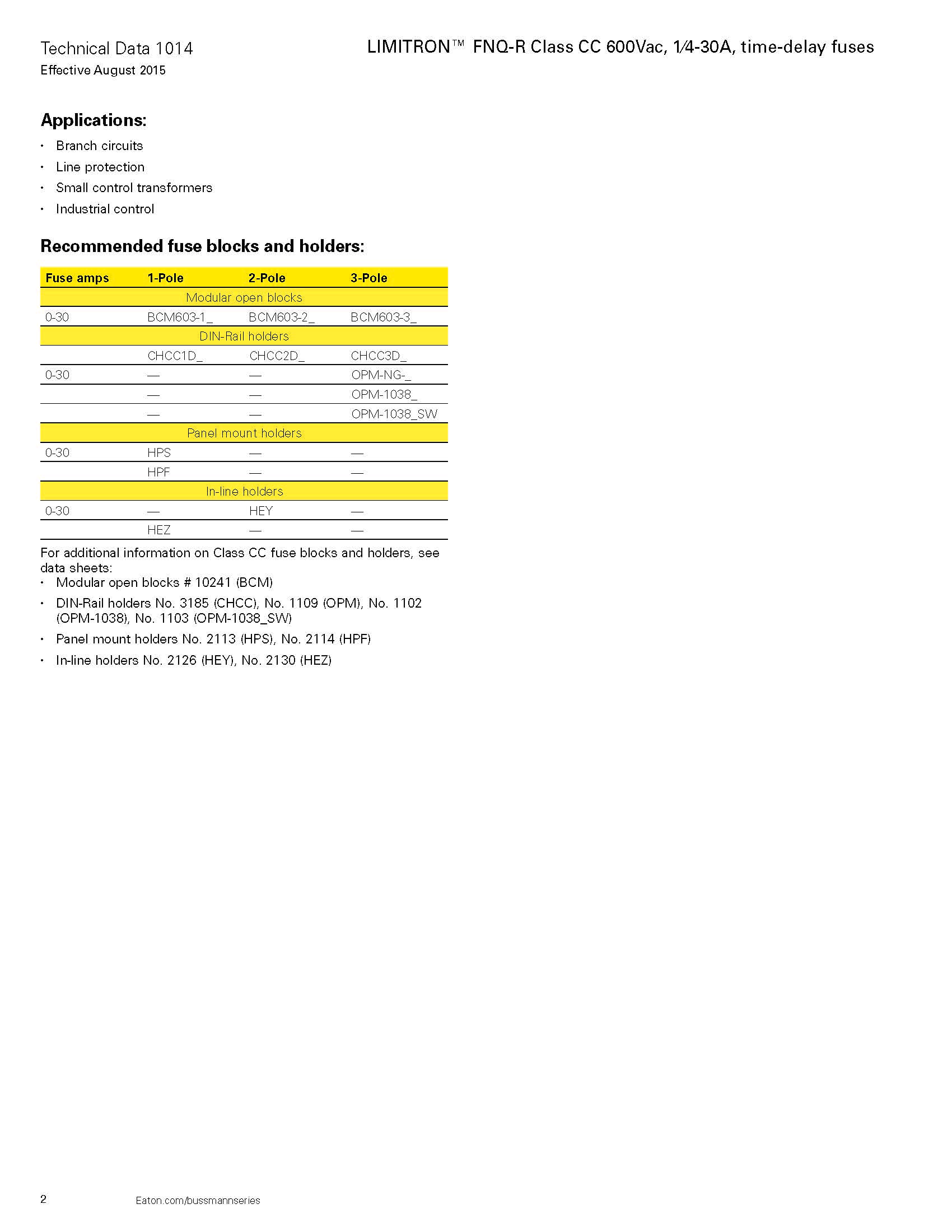 FNQ-R系列熔斷器選型 FNQ-R系列熔斷器選型