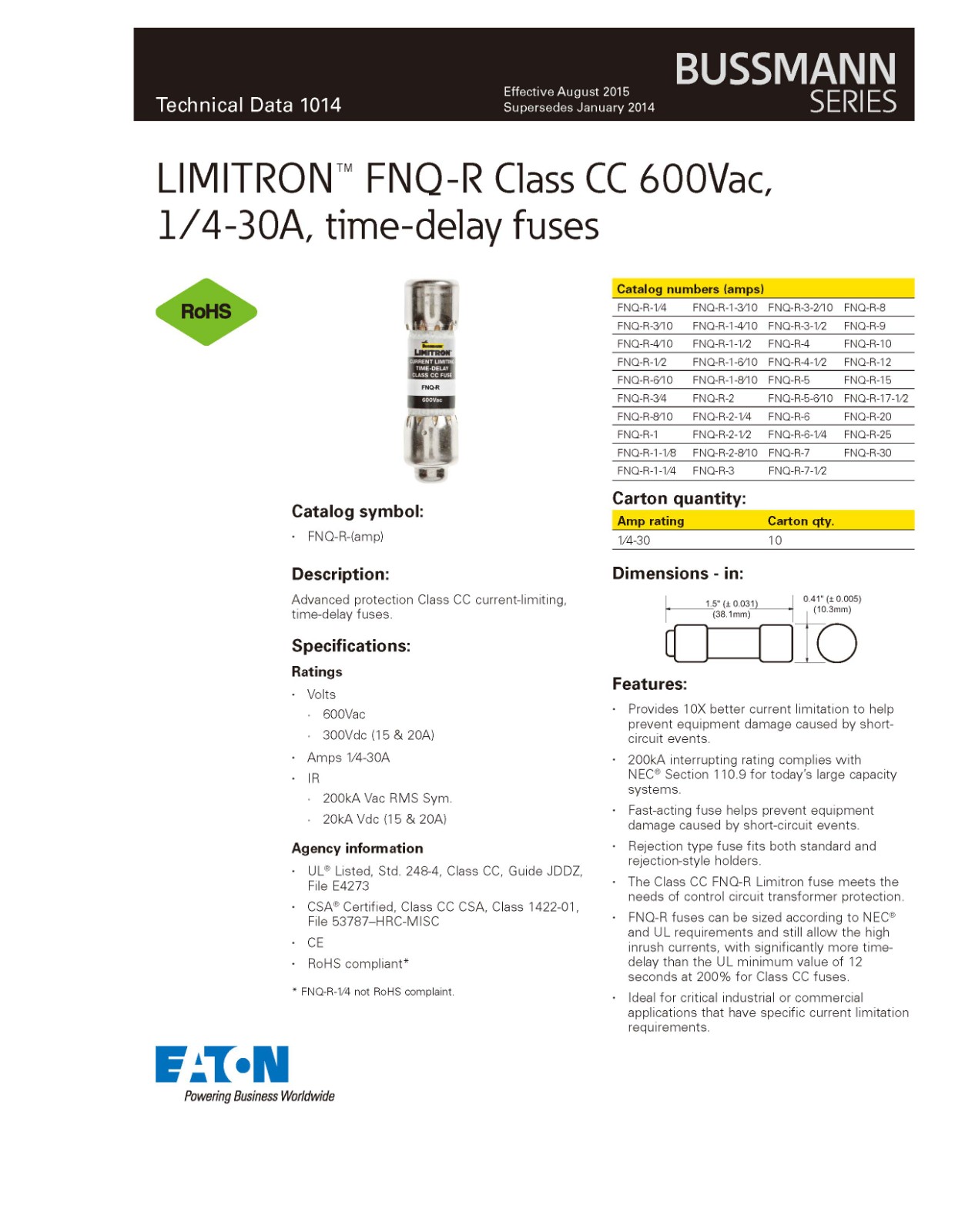 FNQ-R系列熔斷器型號 FNQ-R系列熔斷器型號